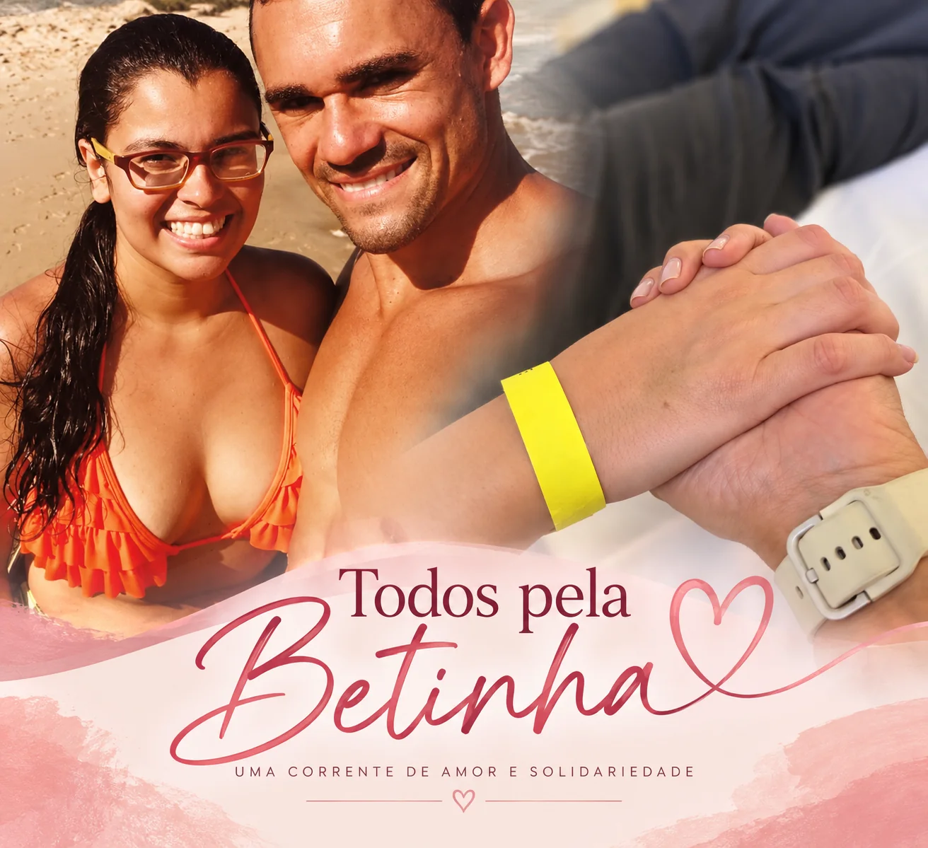 Montagem artística da campanha Todos pela Betinha, com fotografias de momentos afetivos